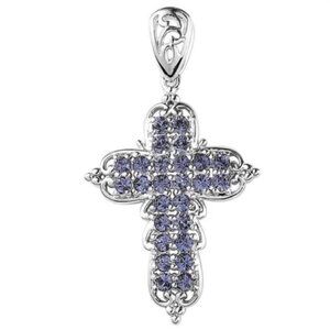 🆕️Tanzanite Color Crystal Cross Pendant in Platinum Bond